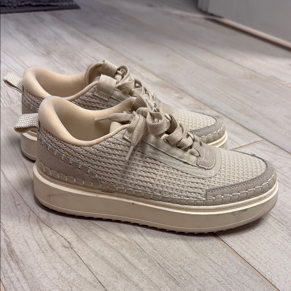 Steve Madden Cream Knit Lace-Up Sneakers